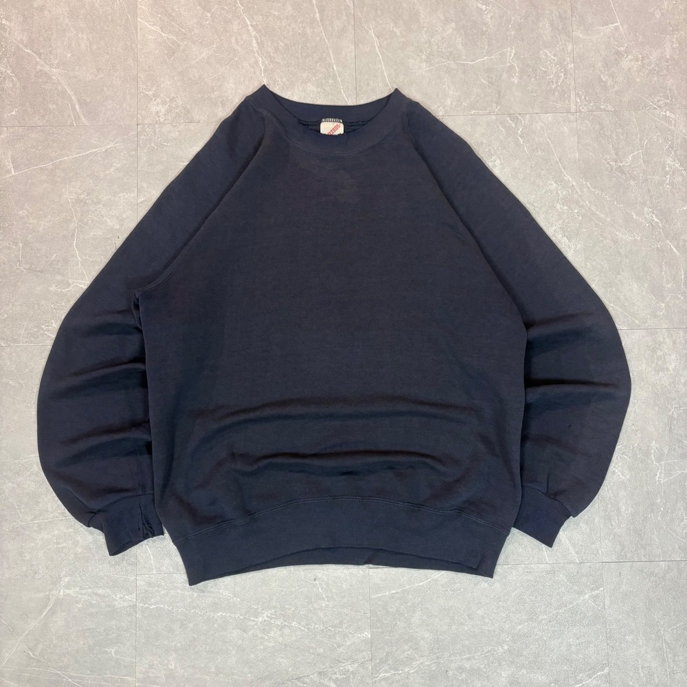 Vintage Jerzees Sweatshirt Men Large Navy Blue Blank Raglan Crewneck Made in USA